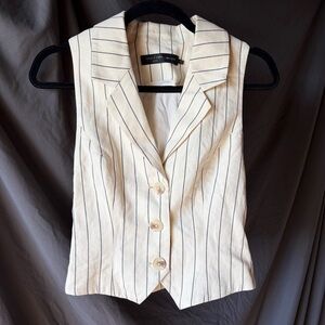 HOUSE OF HARLOW REVOLVE Black Cream Pinstripe Vest Buttons Classic Minimalist XS